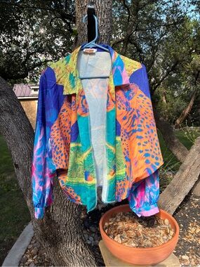 Vibrant Multicolor Animal-Print Lightweight Blouse Cardigan Size L